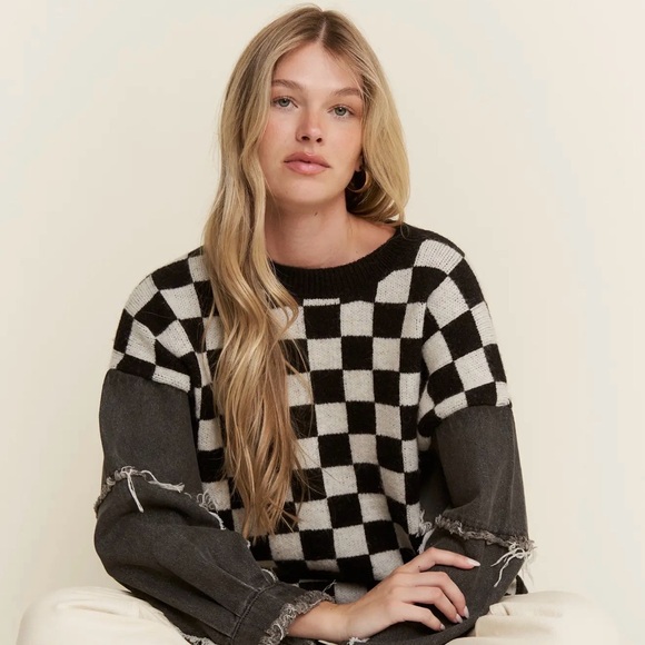 Jade By Jane Sweaters - Check & Denim Sweater